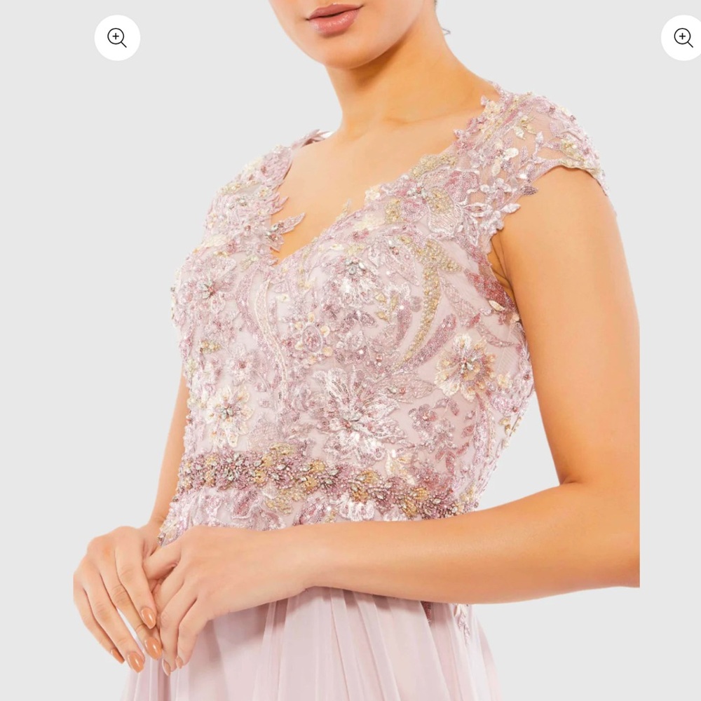 Mac Duggal Pink Embellished Cap Sleeve Bodice Flowy Gown - Picture 3 of 14